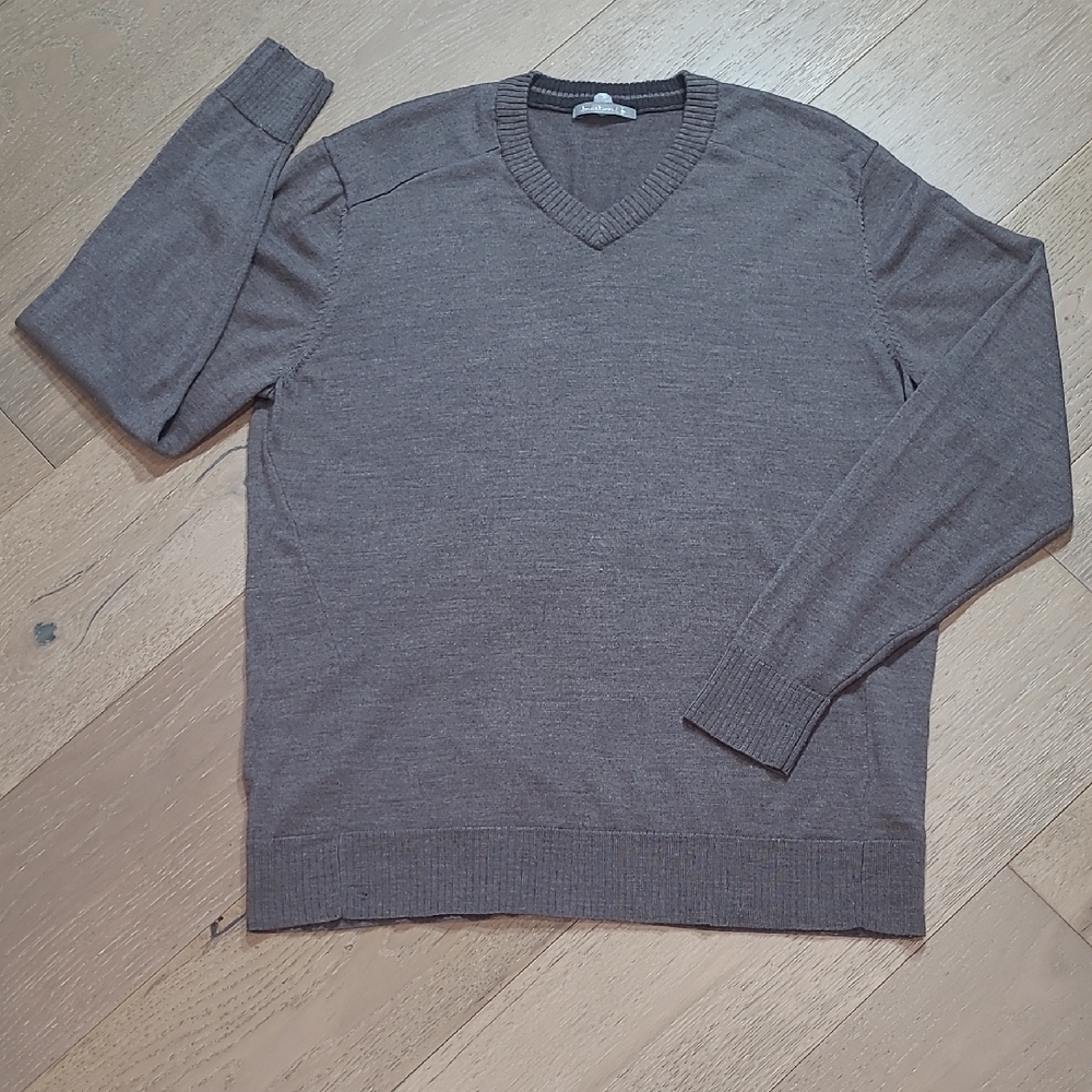 Smartwool Sparwood Sweater Men's sz XL Brown V-neck Merino Wool Blend Knit